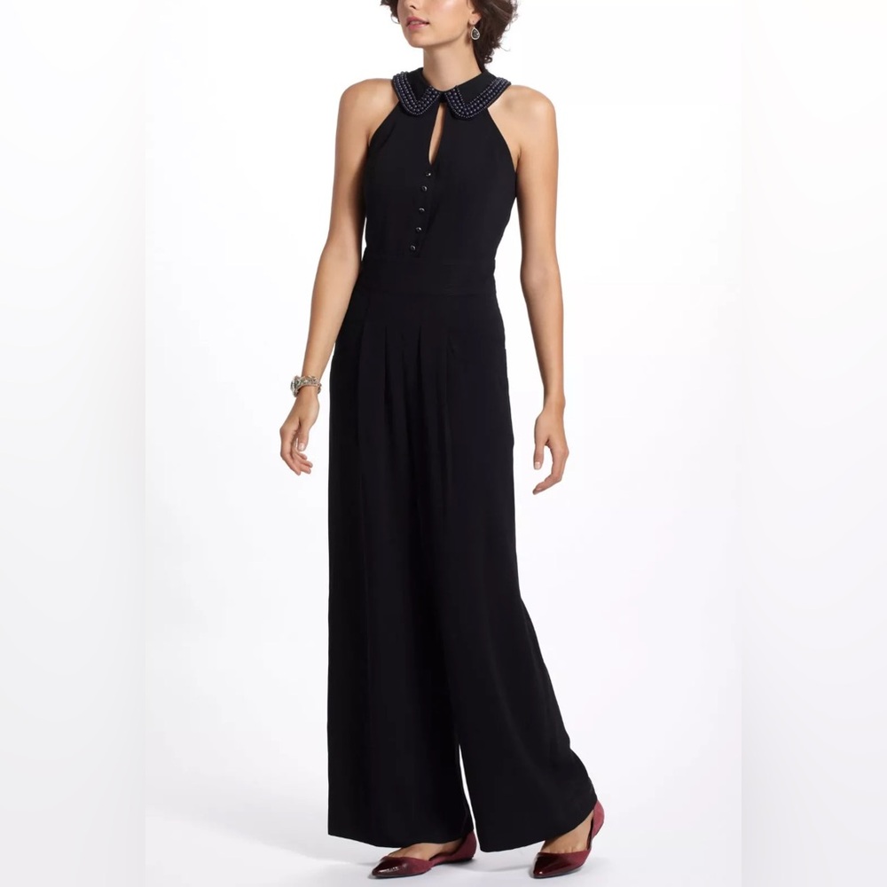 Anthropologie Elevenses Womens Coraline Wide Leg Jumpsuit Pockets Black Size: 4